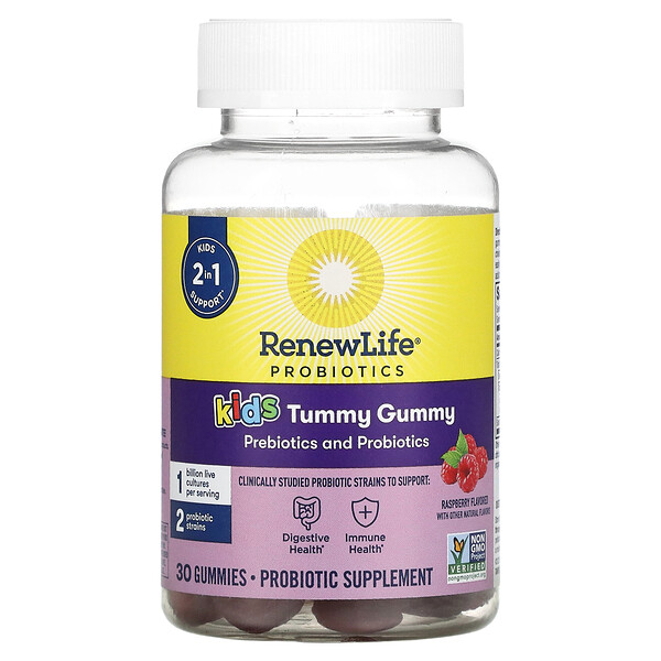 Kids Tummy Gummy, Prebiotics and Probiotics, Raspberry, 30 Gummies Renew Life