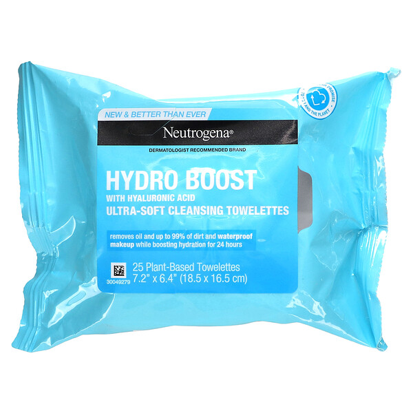 Hydro Boost with Hyaluronic Acid, Ultra-Soft Cleansing Towelettes, 25 Plant-Based Towelettes Neutrogena