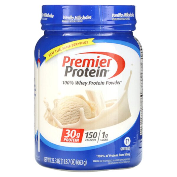 100% порошок сывороточного протеина, ванильный молочный коктейль, 1 фунт 7 унций (663 г) Premier Protein