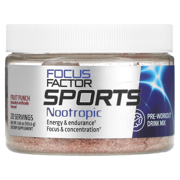 Sports Nootropic, Pre-workout Drink Mix, Fruit Punch, 3.65 oz (103.6 g) Focus Factor