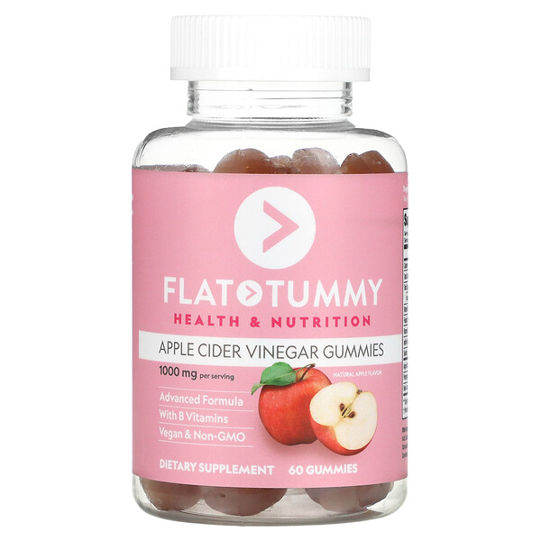 Жевательные конфеты с яблочным уксусом, натуральное яблоко, 1000 мг, 60 жевательных конфет Flat Tummy