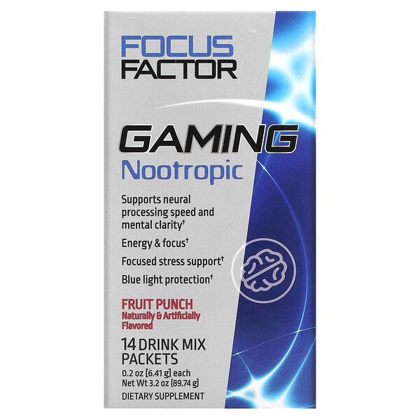 Gaming Nootropic, Фруктовый пунш, 14 пакетиков смеси для напитков, 0,2 унции (6,41 г) каждый Focus Factor