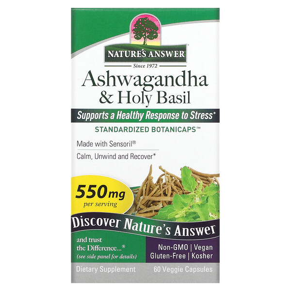 Ашвагандха и Священный Базилик - 550 мг - 60 растительных капсул - Nature's Answer Nature's Answer
