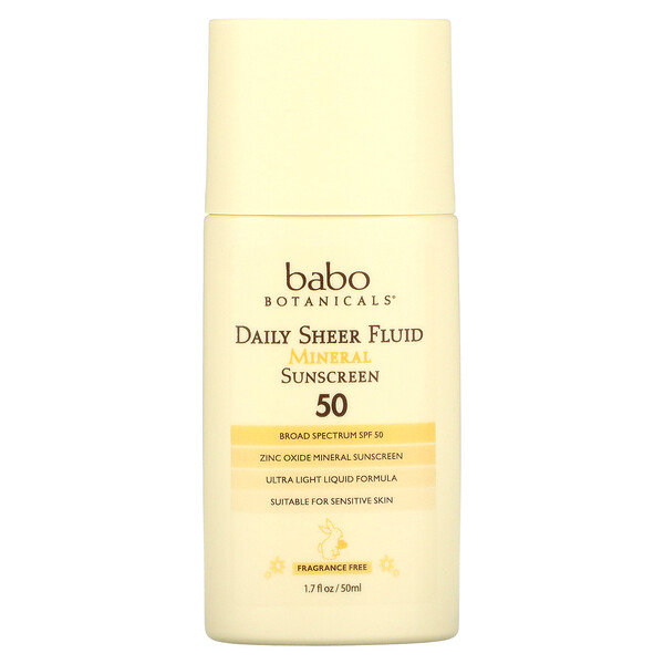 Daily Sheer Fluid Mineral Sunscreen 50, Fragrance Free , 1.7 fl oz (50 ml) Babo Botanicals
