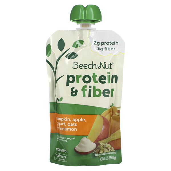 Fruit, Veggie, Yogurt & Grain Blend, Protein & Fiber, 12+ Months, Pumpkin, Apple, Yogurt, Oats & Cinnamon, 3.5 oz (99 g) Beech-Nut