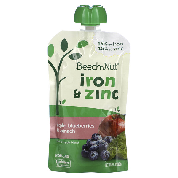 Fruit & Veggie Blend, Iron & Zinc, 12+ Months, Apple, Blueberries & Spinach, 3.5 oz (99 g) Beech-Nut