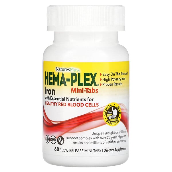 Hema-Plex, Iron with Essential Nutrients for Healthy Red Blood Cells, 60 Slow Release Mini Tabs NaturesPlus