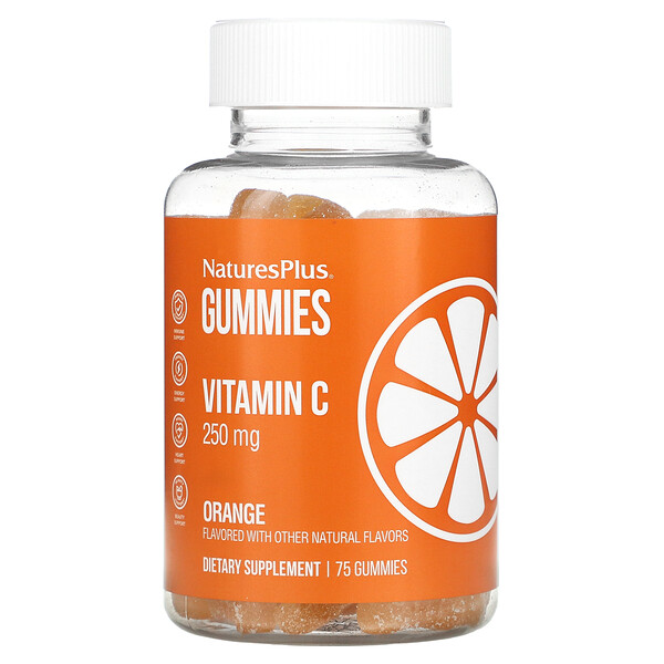 Жевательные конфеты с витамином С, апельсин, 250 мг, 75 жевательных конфет (125 мг на жевательную конфету) NaturesPlus