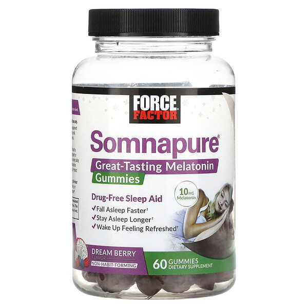 Somnapure, Вкусные жевательные конфеты с мелатонином, Dream Berry, 5 мг, 60 жевательных конфет Force Factor