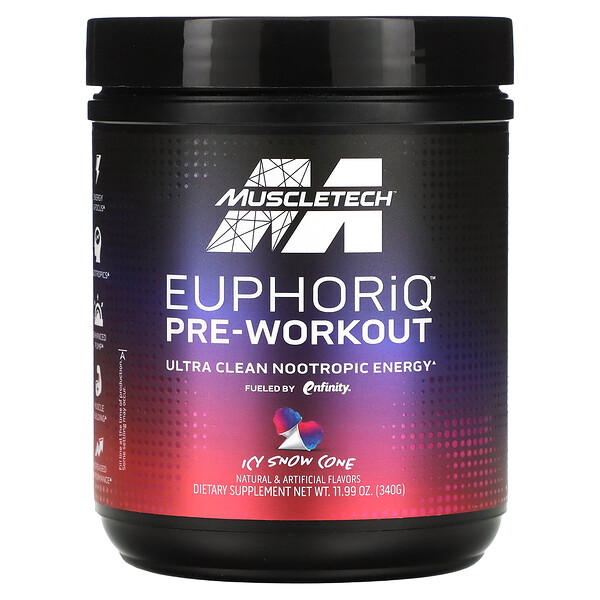 EuphoriQ Pre-Workout, Ледяной снежный конус, 11,99 унций (340 г) Muscletech