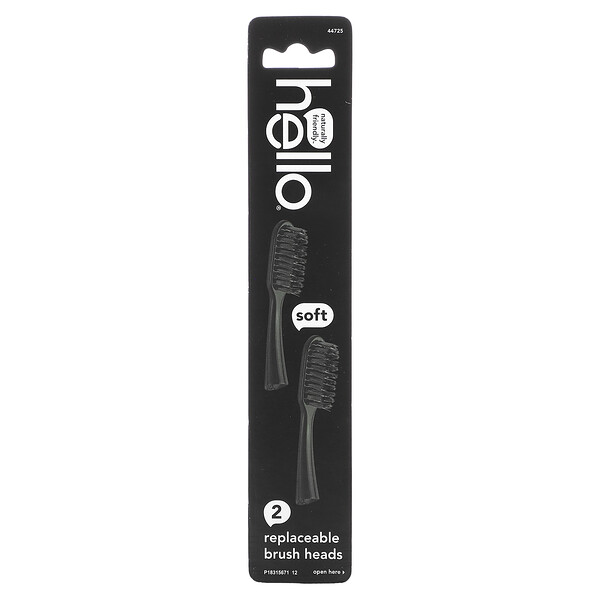 Replacement Brush Heads, Soft, Black, 2 Pack Hello