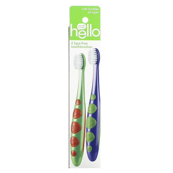 Kids, BPA Free Toothbrush, Soft Bristles, All Ages, 2 Toothbrushes Hello