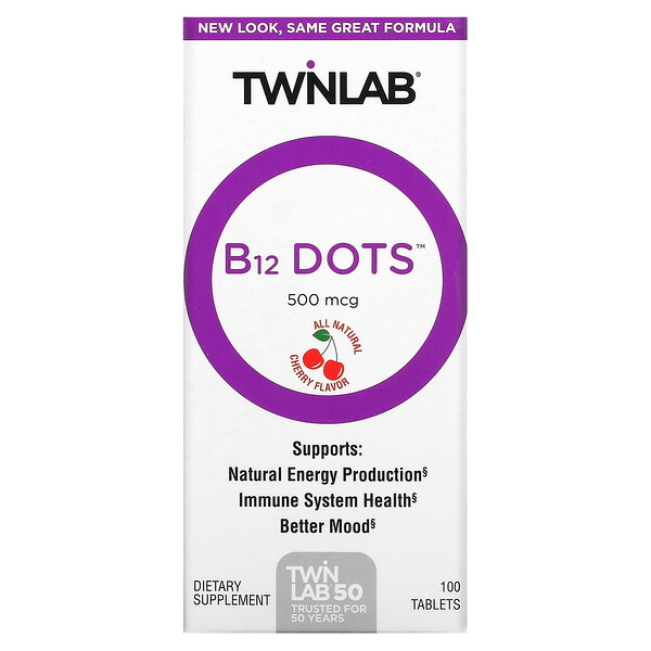 B12 Dots, Вишня, 500 мкг, 100 таблеток Twinlab