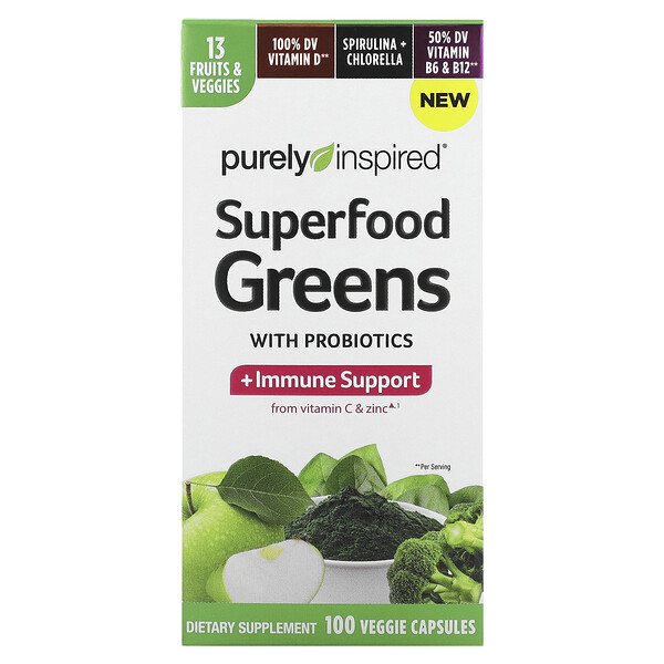 Superfood Greens с пробиотиками, 100 растительных капсул Purely Inspired