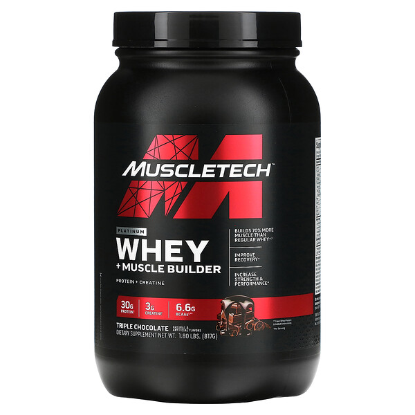 Platinum Whey + Muscle Builder, тройной шоколад, 1,8 фунта (817 г) Muscletech
