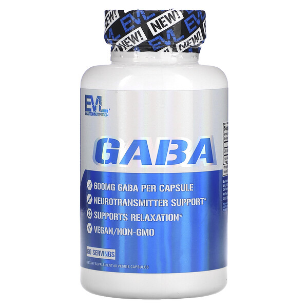 GABA, 600 mg, 60 Veggie Capsules EVLution Nutrition