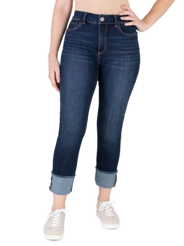 Узкие прямые джинсы с высокой посадкой и высокими манжетами Seven7