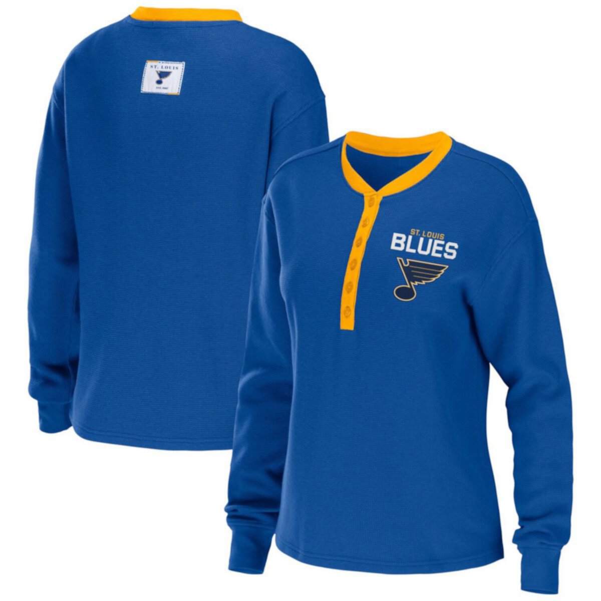 Женская Футболка WEAR by Erin Andrews Blue St. Louis Blues Waffle Henley с длинным рукавом WEAR by Erin Andrews