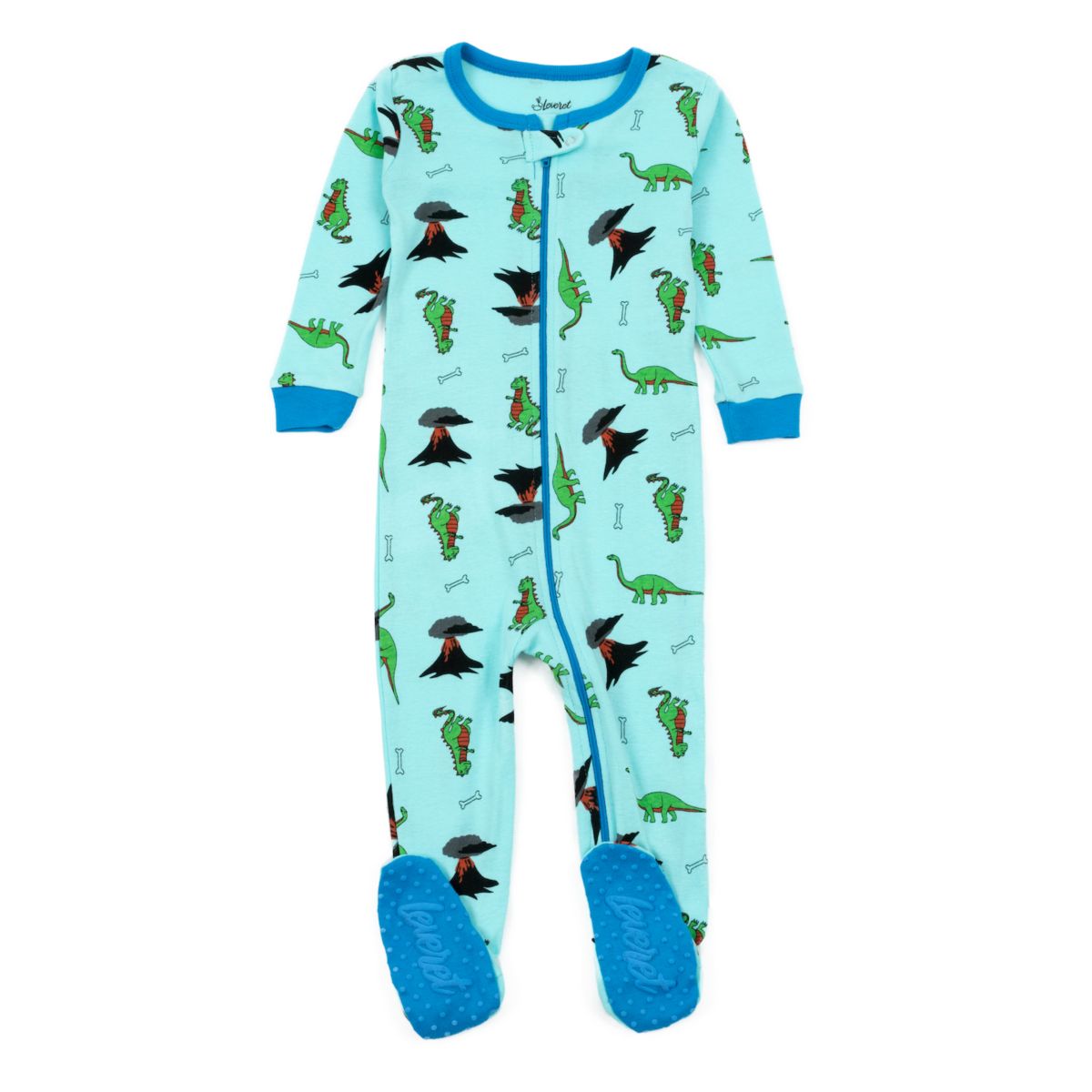 Leveret Kids Хлопковая пижама с динозавром на ногах, синяя, 5 лет Leveret