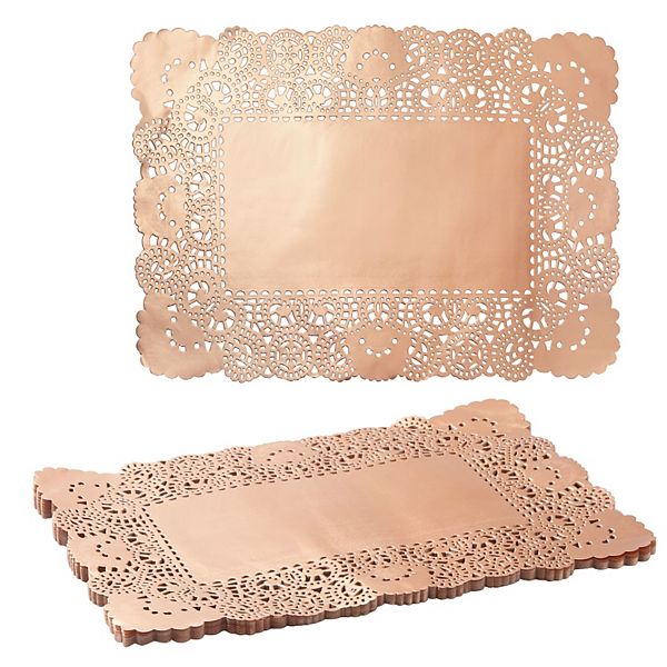 Lace Paper Doilies, Rose Gold Foil Placemats (14 x 10 In, 60 Pack) Juvale