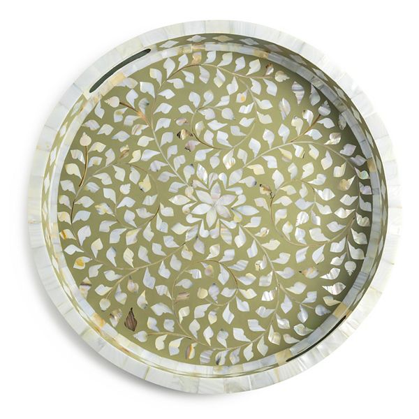 GAURI KOHLI Jodhpur Mother of Pearl Decorative Tray - 18&#34; GAURI KOHLI