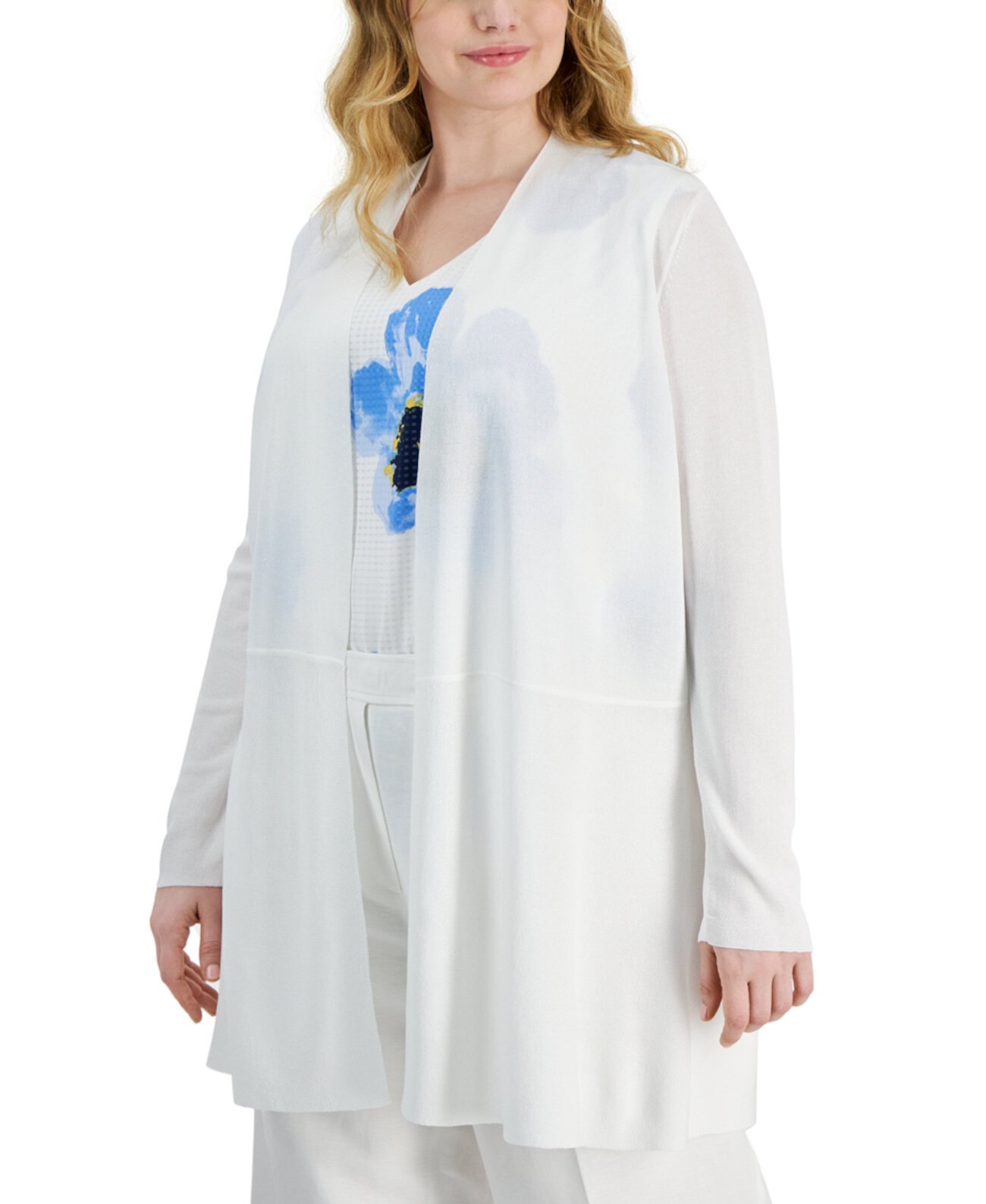 Plus Size Monterey Open-Front Cardigan Anne Klein