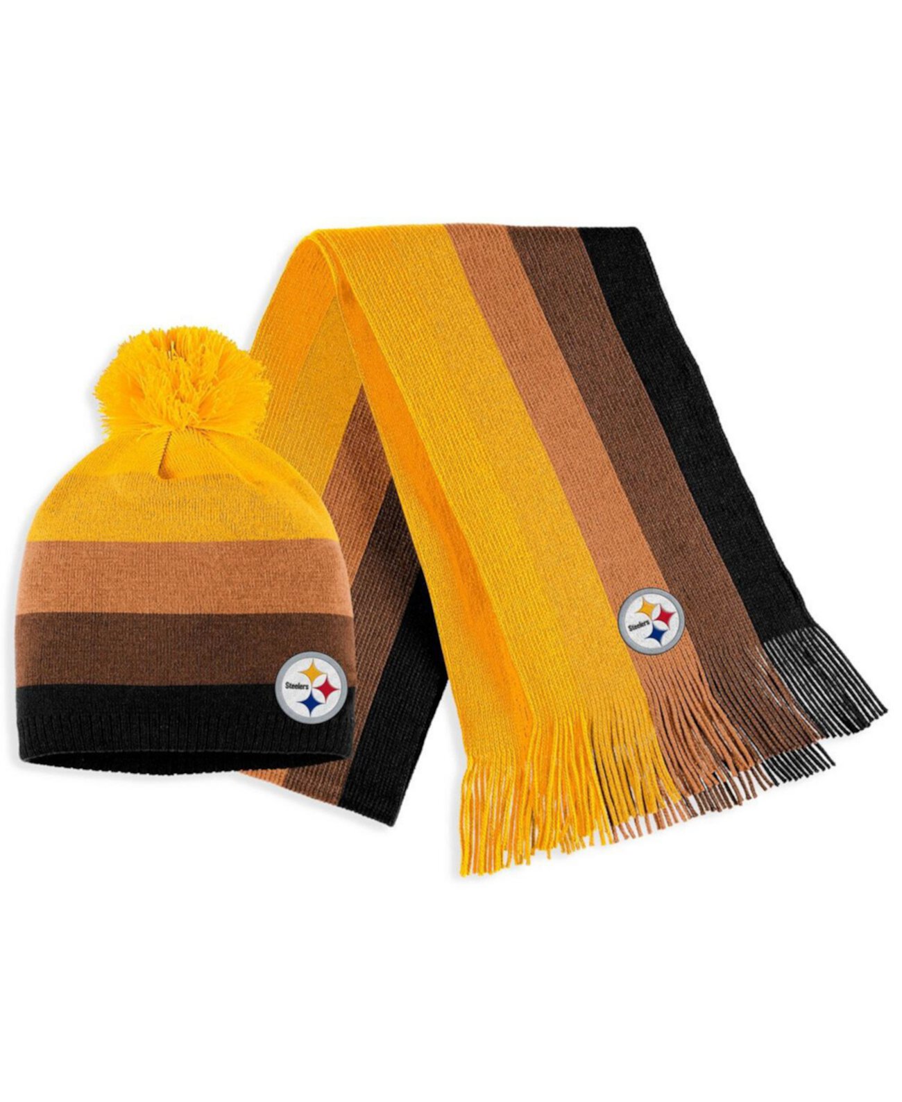 Женский золотистый комплект из вязаной шапки и шарфа с помпонами Pittsburgh Steelers WEAR by Erin Andrews