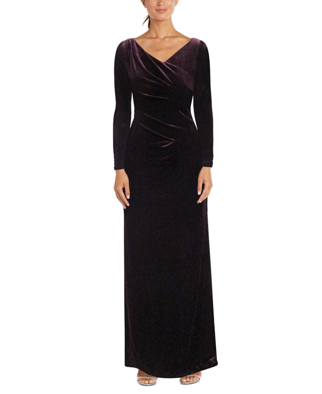 Женское однотонное бархатное платье с длинными рукавами и рюшами Nightway