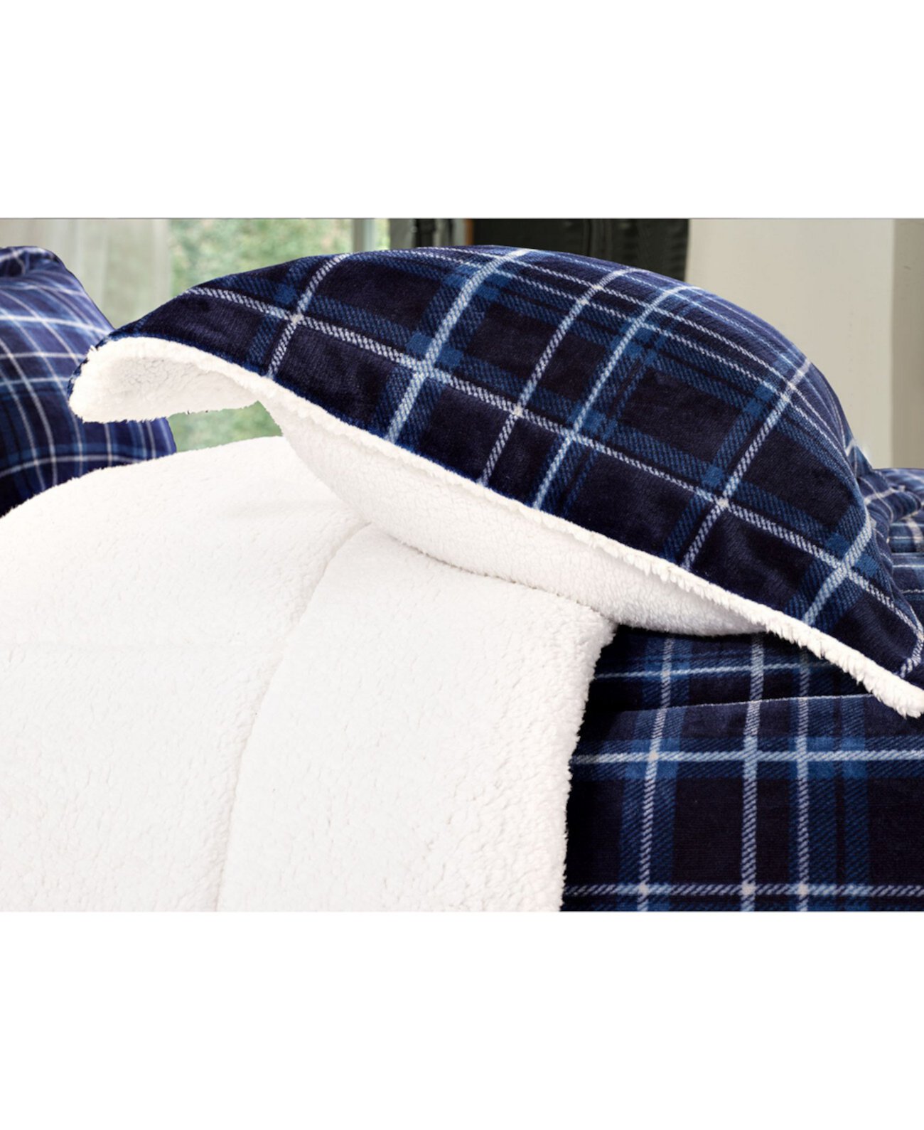 Plaid Micromink/Sherpa Reversible Down Alternative Microsuede 3 Pc Comforter Sets, Full/Queen Macy's