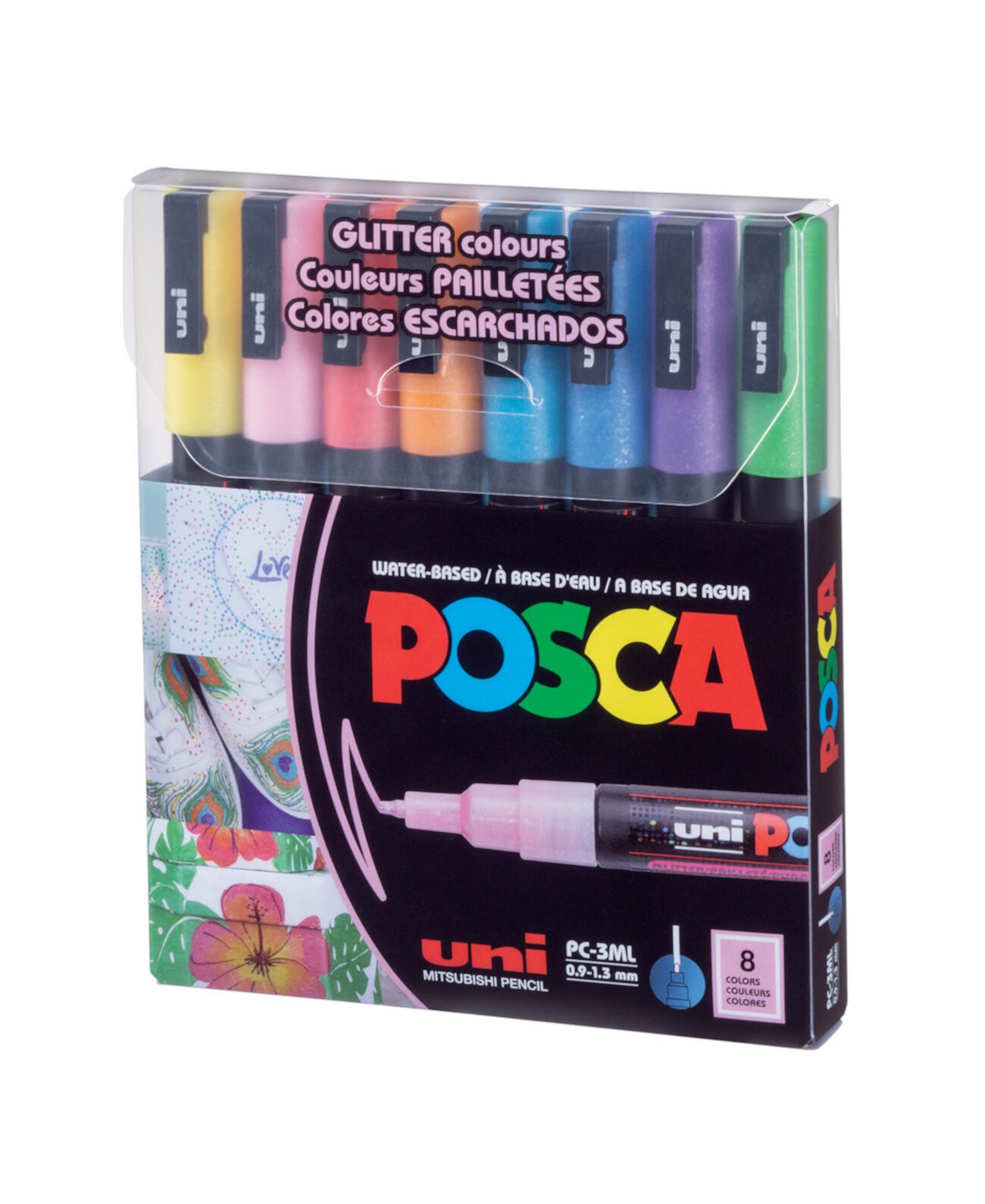 Маркер для рисования POSCA Fine Glitter, набор из 8 цветов, 3 мл Posca