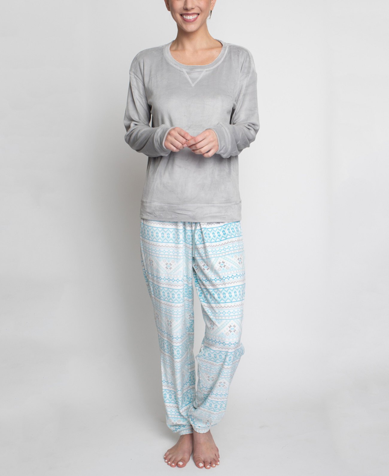 Женский шелковый велюровый топ с длинным рукавом и пижамный комплект со штанами для бега, 2 предмета GOODNIGHT KISS