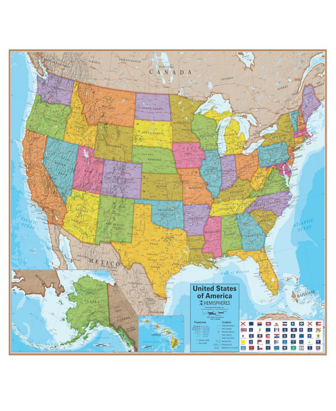 Настенная карта США серии Hemispheres Blue Ocean, 38 x 48 дюймов Round World Products