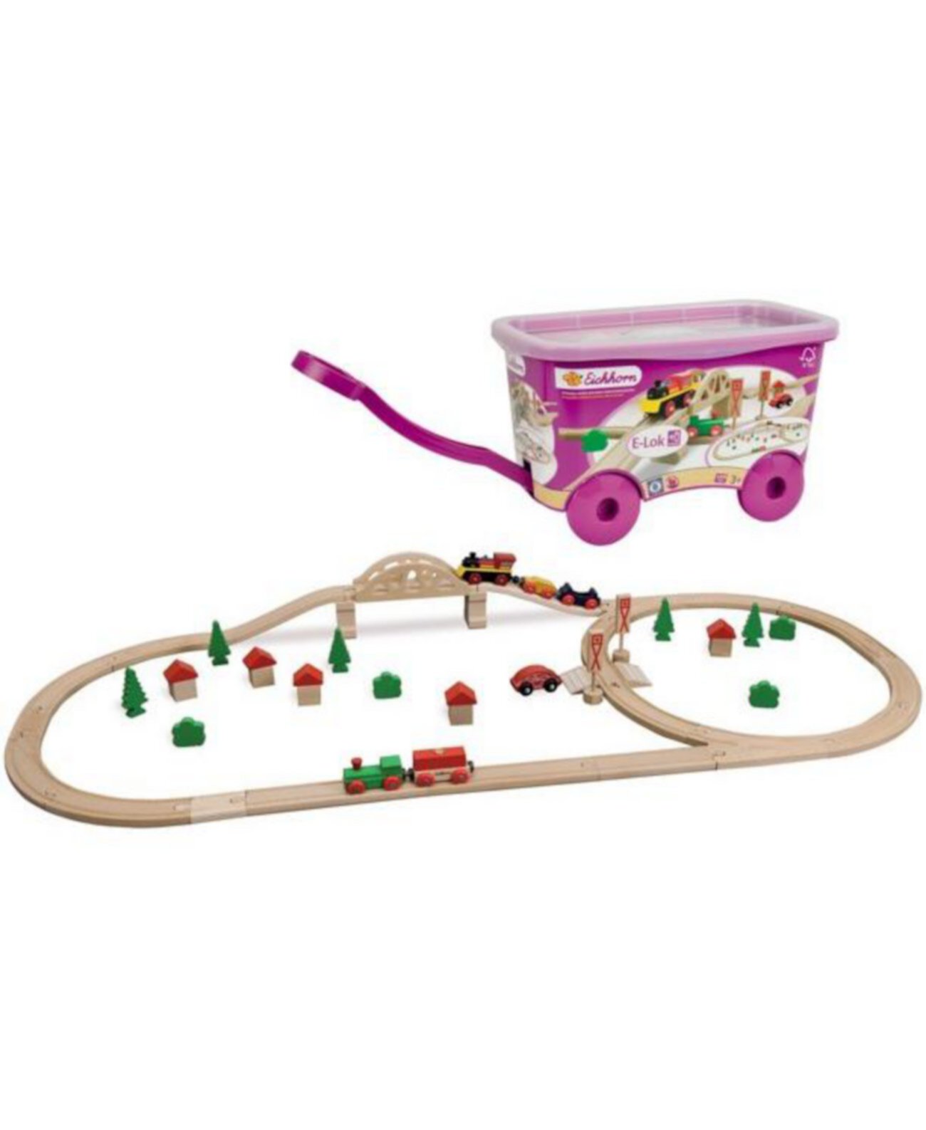 Деревянный поезд Eichhorn с мостом и набором вагонов для хранения, 55 предметов Simba Toys