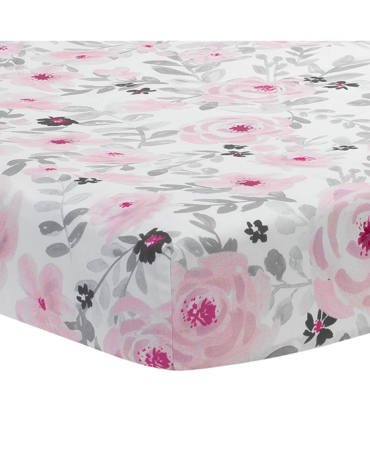Мини-простыня для детской кроватки Blossom Pink/Grey с акварельным цветочным принтом Bedtime Originals
