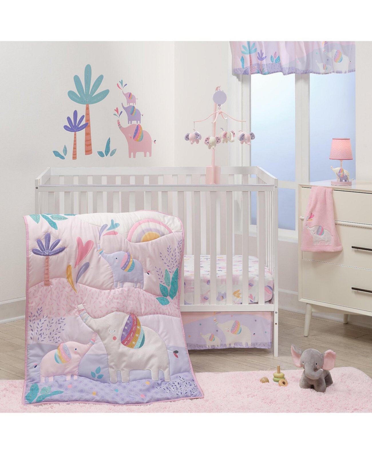 Elephant Dreams Комплект постельного белья для детской кроватки розового цвета из 3 предметов Bedtime Originals