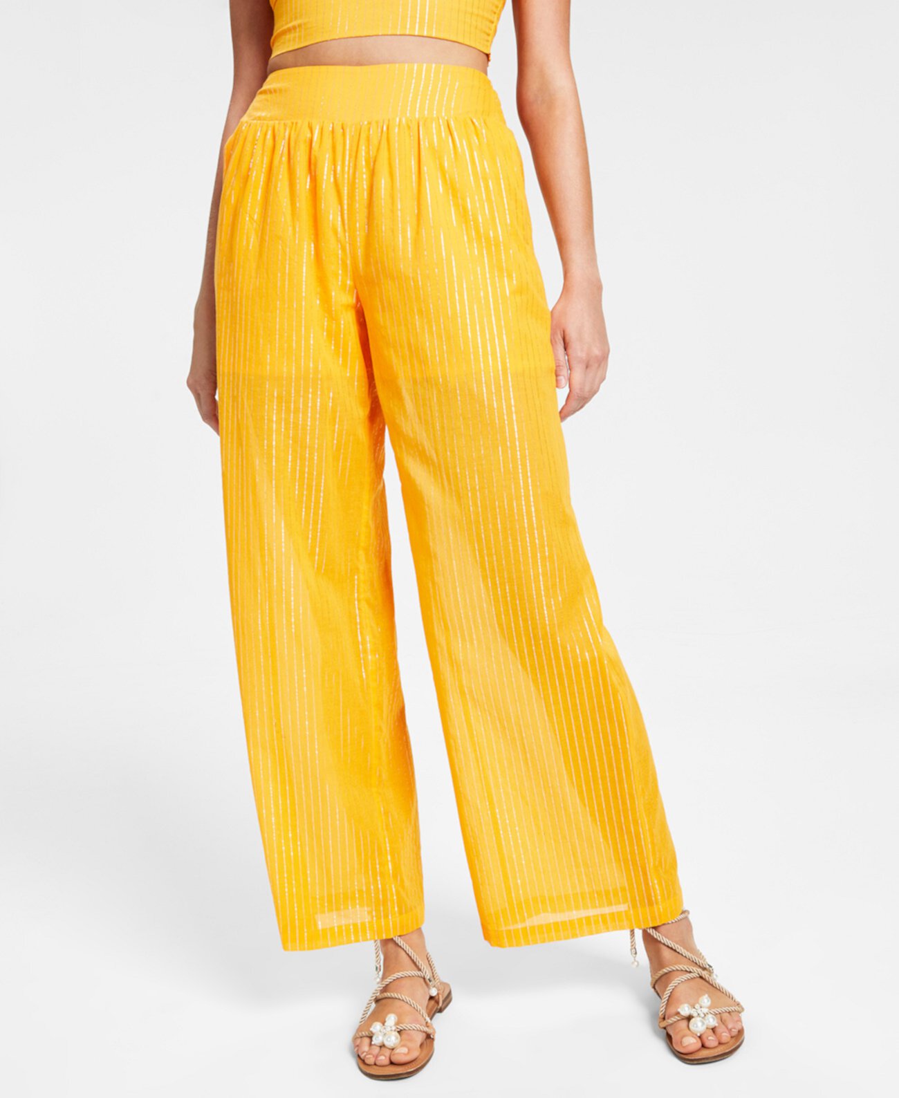 Женские широкие брюки без застежек в металлическую полоску, созданные для Macy's Bar III