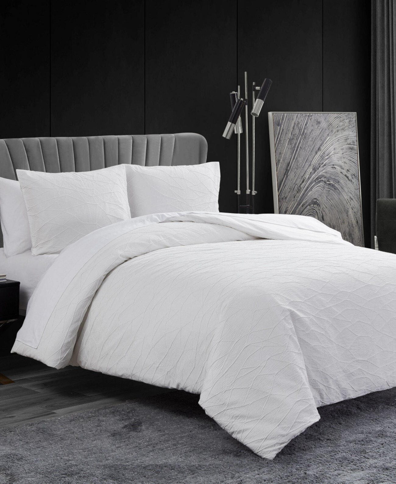 3 Piece Abstract Crinkle Comforter Set, Queen Vera Wang