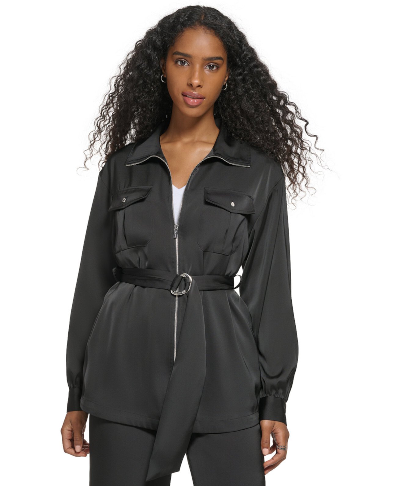 Женская куртка с длинными рукавами и молнией спереди с поясом Calvin Klein