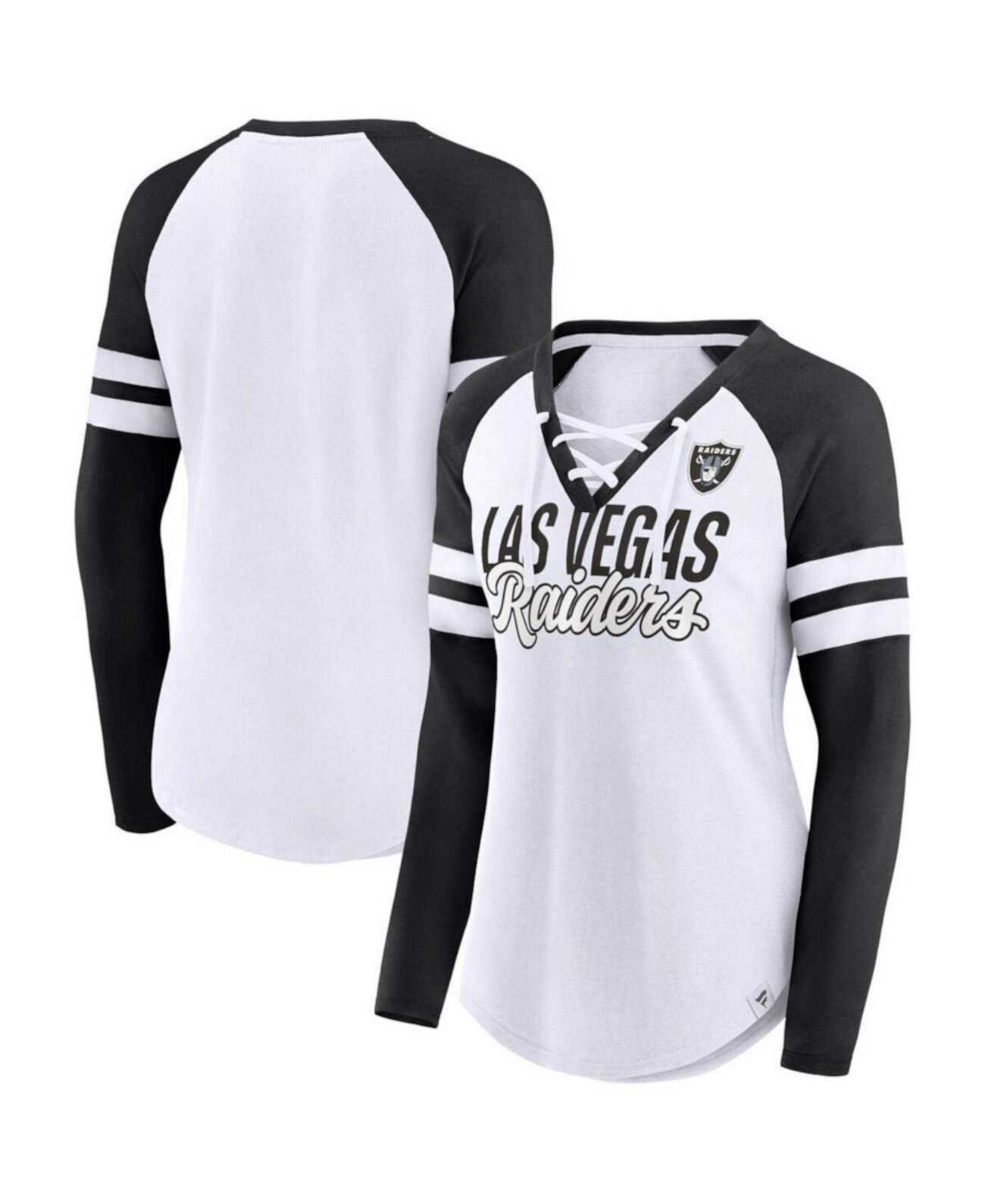 Женская белая футболка Las Vegas Raiders размера плюс с v-образным вырезом и длинными рукавами реглан на шнуровке