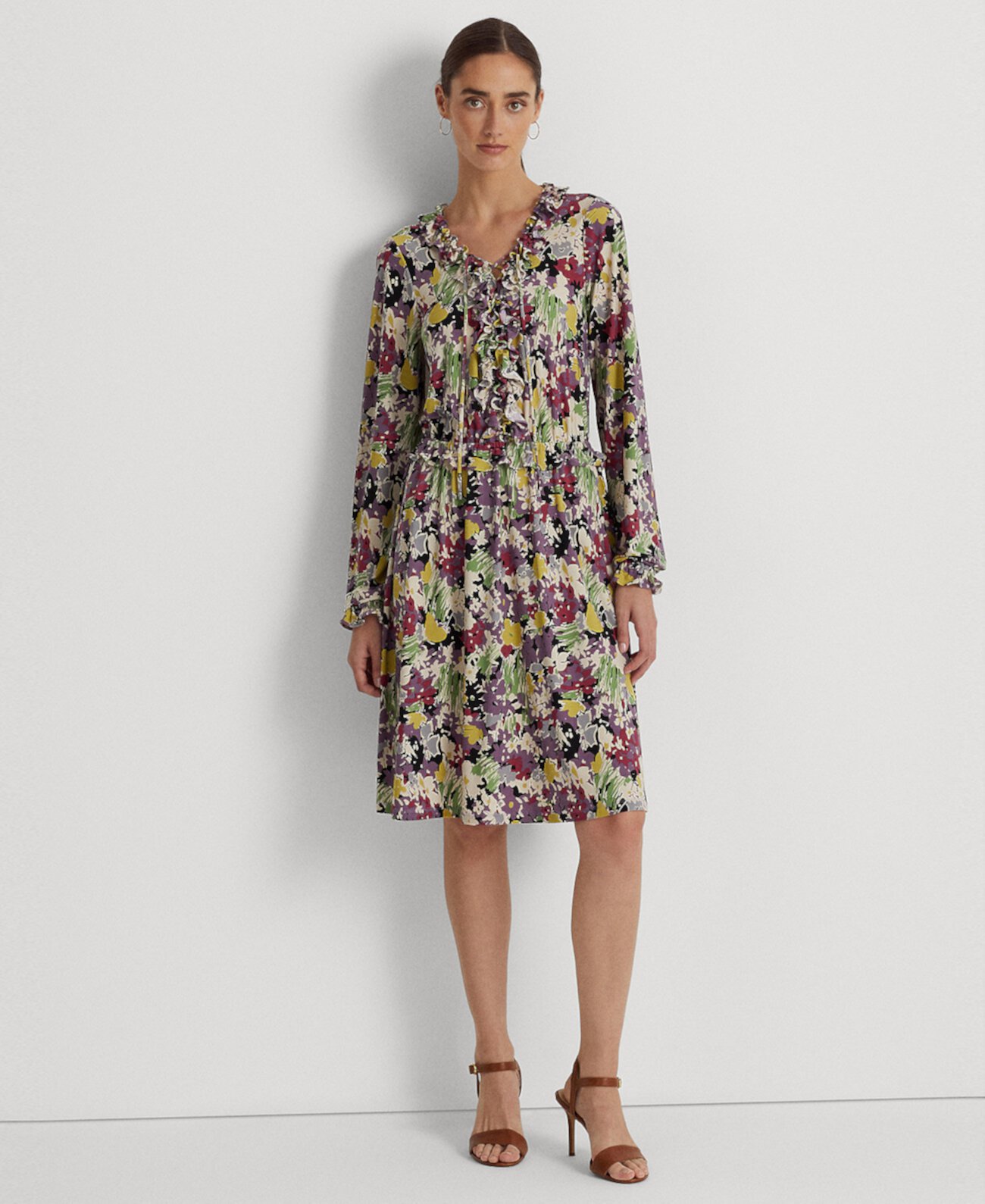 Женское платье из джерси с цветочным принтом на шнуровке Ralph Lauren