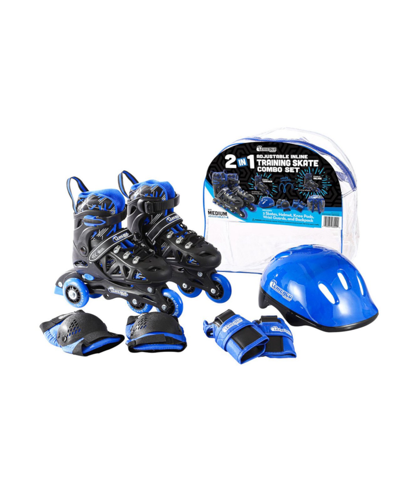 Роликовые коньки Chicago Adjustable Inline Training Skate 8pc Combo Set - Размер M (1-4) Chicago Skates