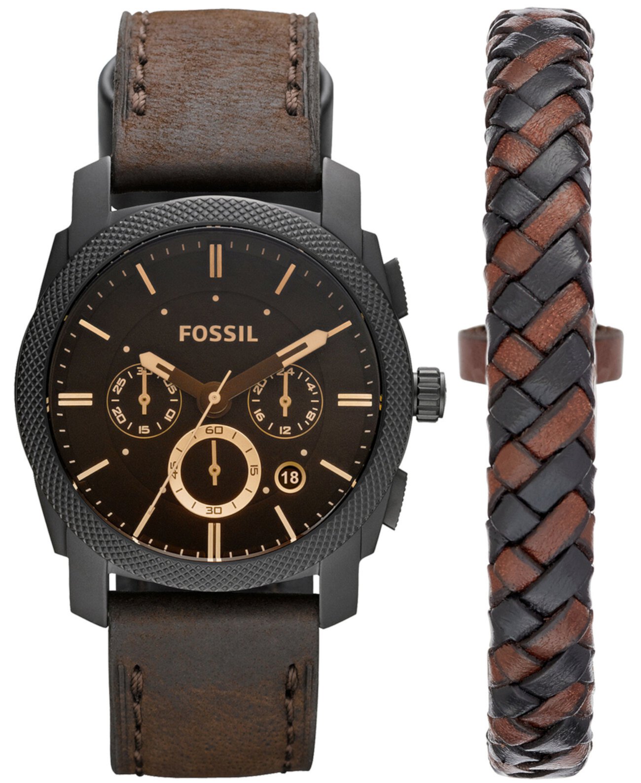 Смарт часы Fossil Machine Хронограф с браслетом из коричневой кожи, 42mm Fossil