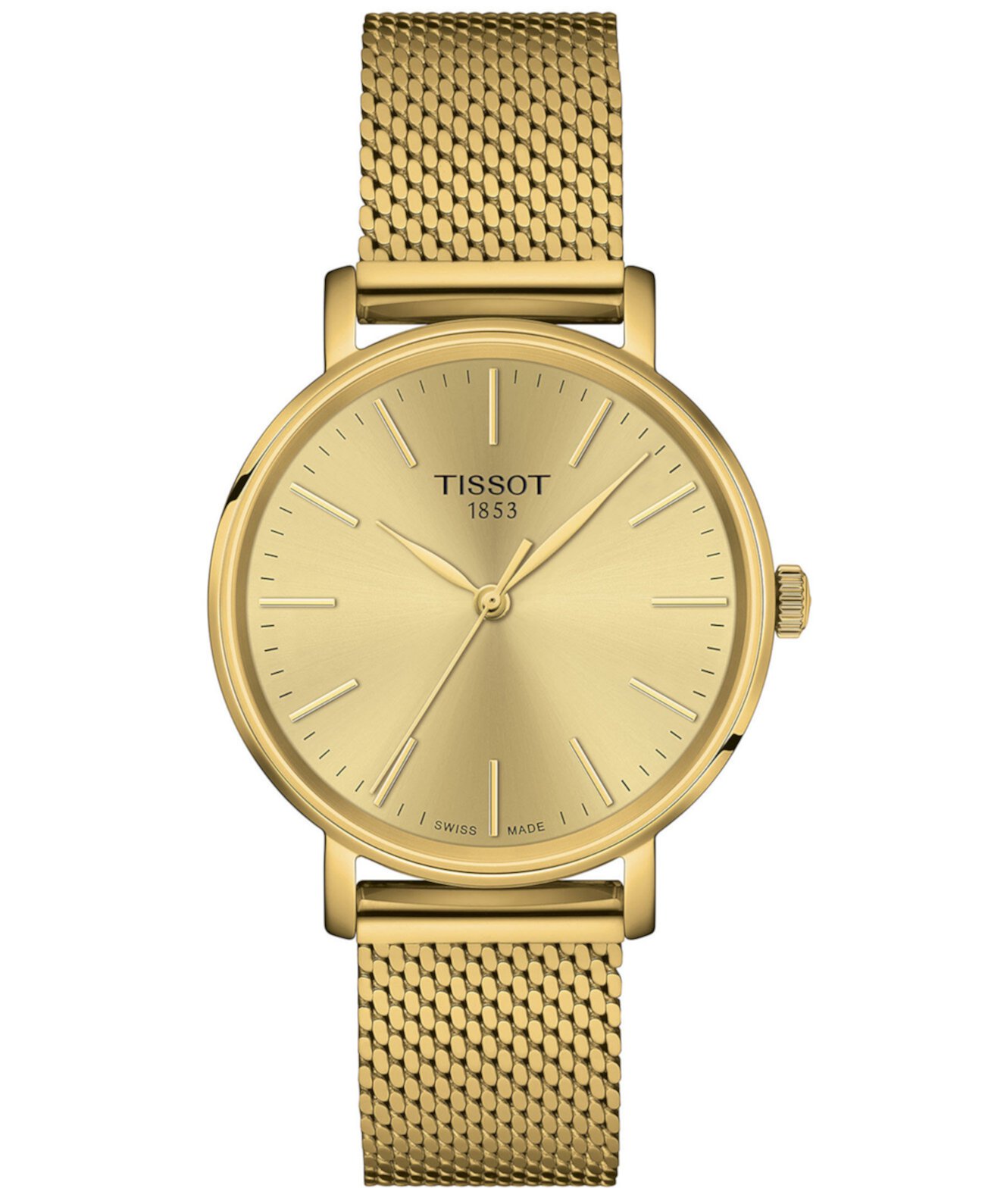 Смарт часы Tissot Everytime 34mm с золотистой PVD стальной сеткой Tissot