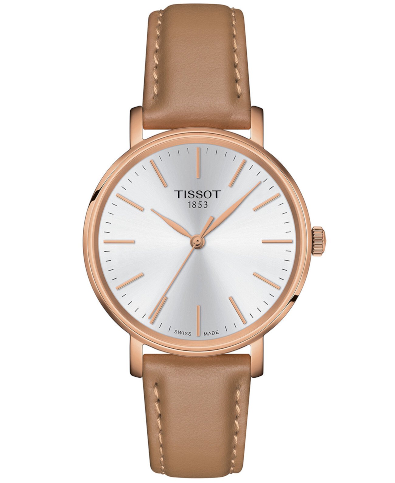 Смарт часы Tissot Everytime с бежевым кожаным ремешком 34 мм Tissot