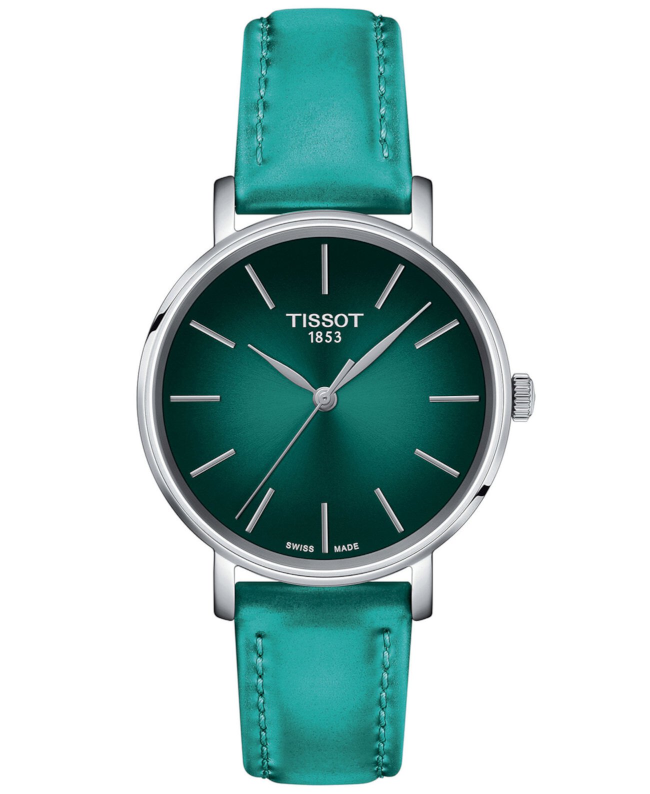 Смарт часы Tissot Everytime 34mm с зеленым ремешком из искусственной кожи Tissot