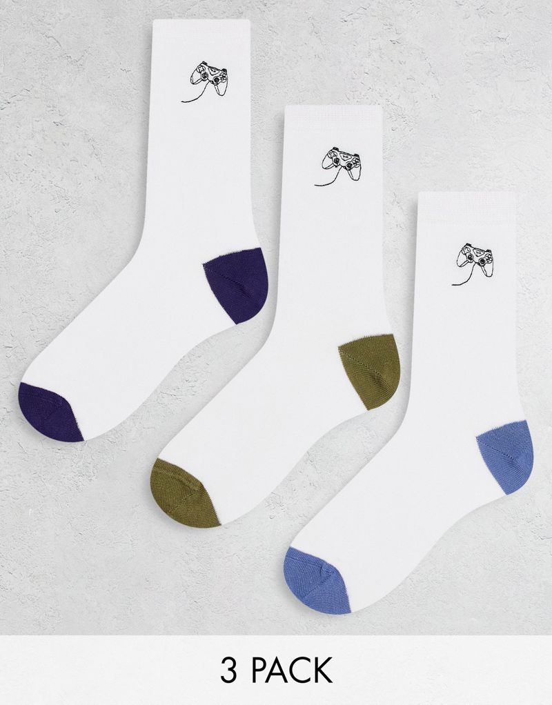 Комплект из трех белых носков с игровой вышивкой ASOS DESIGN ASOS DESIGN