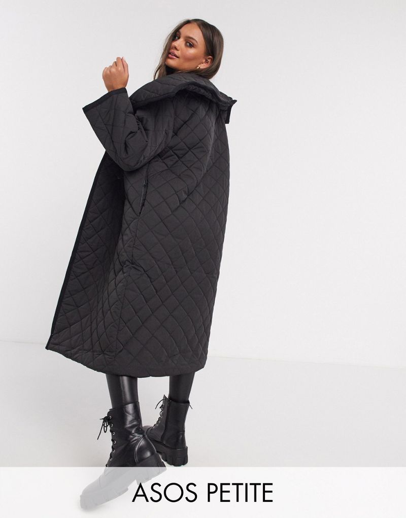 Длинное стеганое длинное пальто с ромбами ASOS DESIGN Petite ASOS Petite