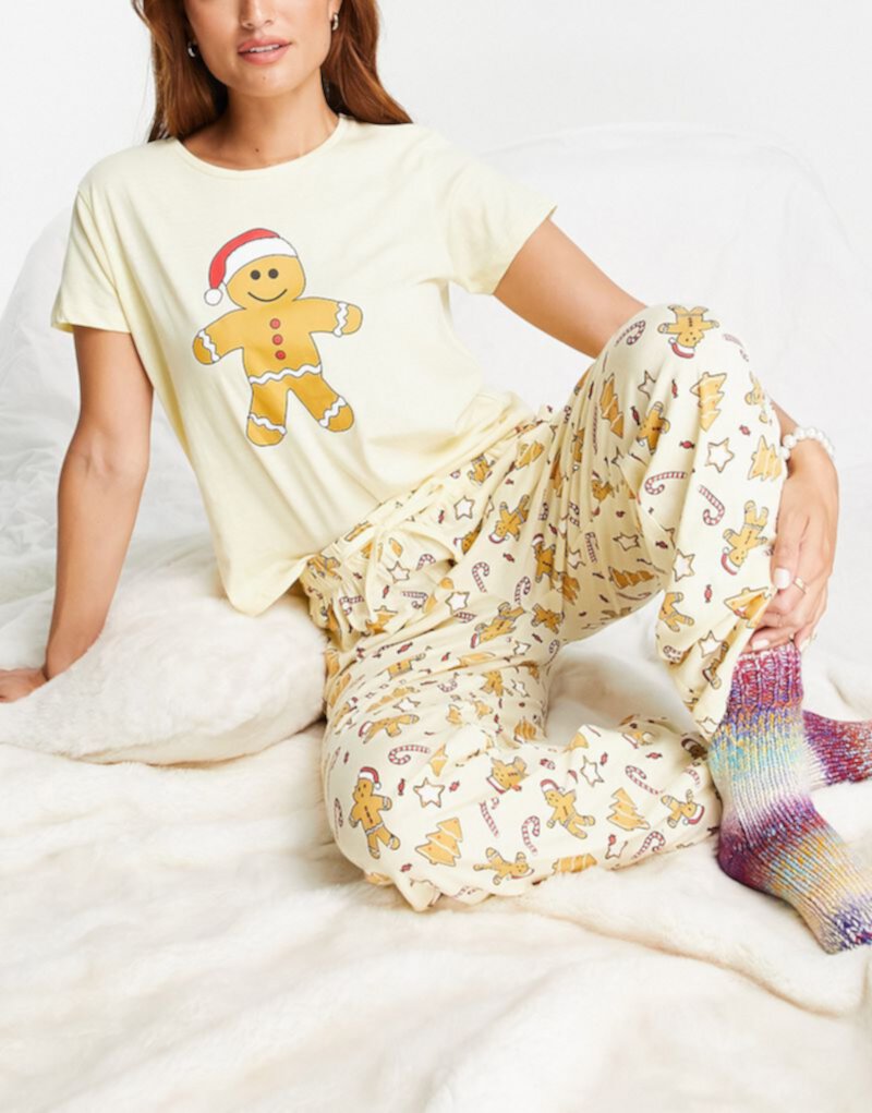 Бледно-желтый рождественский пижамный комплект с пряничным человечком Brave Soul Brave Soul