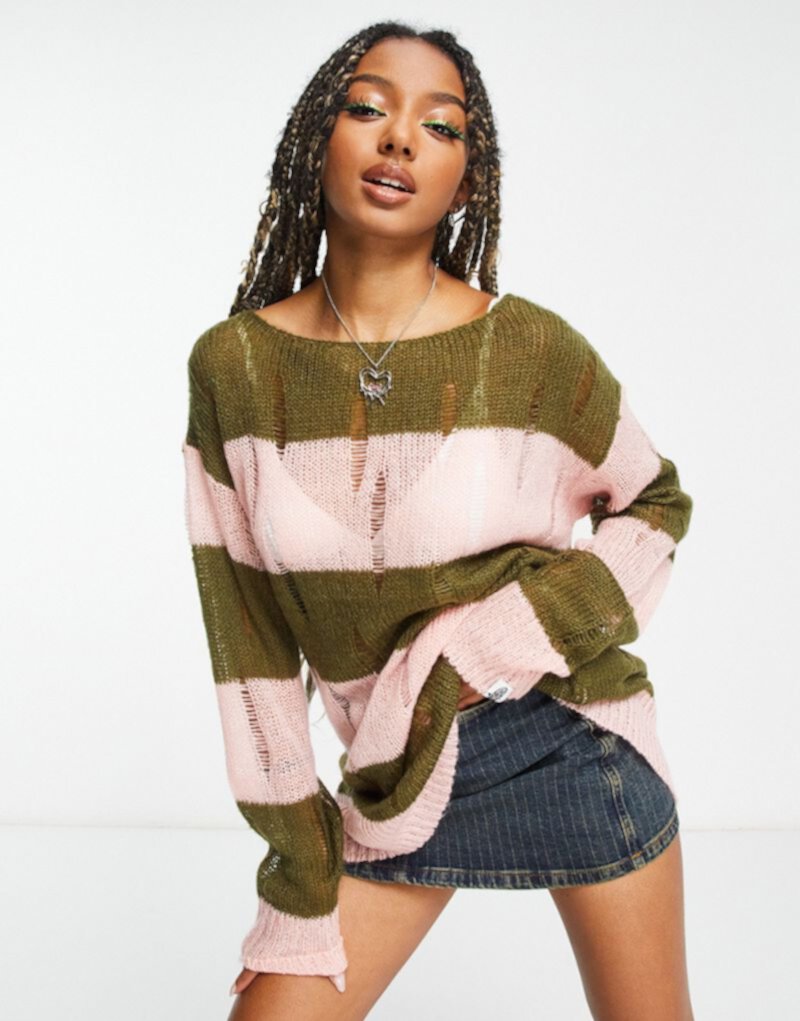 Многоцветный полосатый свитер с открытой строчкой Basic Pleasure Mode Basic Pleasure Mode
