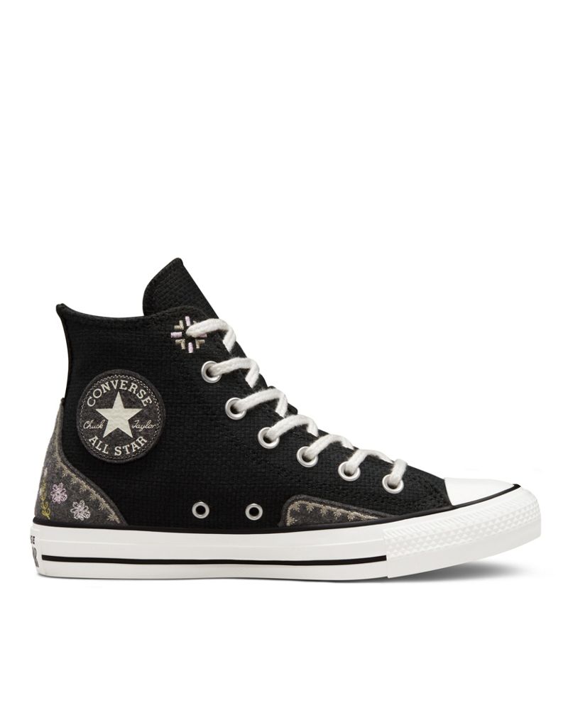 Заказные кроссовки Converse Chuck Taylor All Star с вышивкой в виде цветов, черные, универсальные, модель Lifestyle Sneakers Converse
